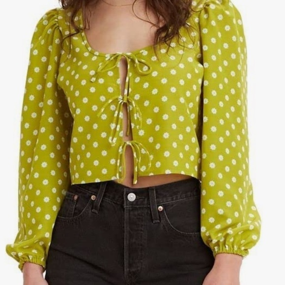 NWT,Levi's Women's Embry Tie Blouse,Three Front Ties,St.Patty’s Day Perfection☘️ - Picture 1 of 9